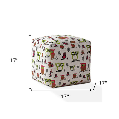 Housse de pouf en coton rose et blanc à motifs de hiboux 17"