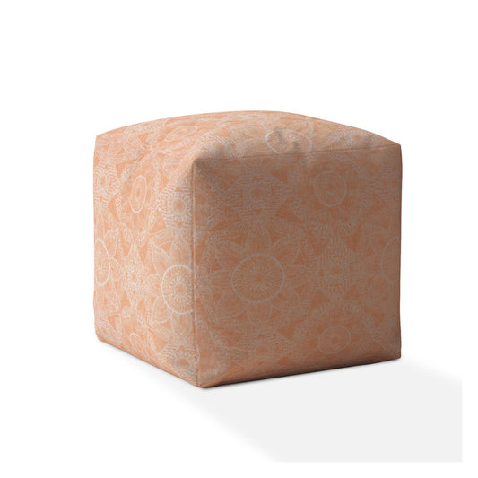 Housse de pouf en coton orange à motif floral de 17 po