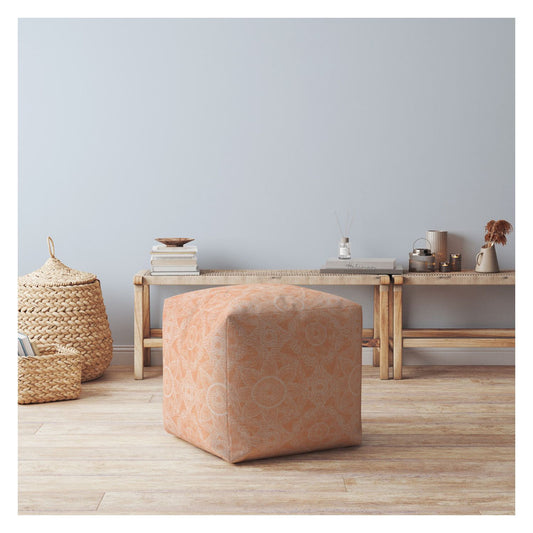 Housse de pouf en coton orange à motif floral de 17 po