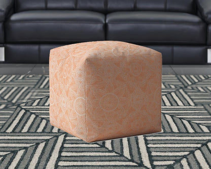 Housse de pouf en coton orange à motif floral de 17 po