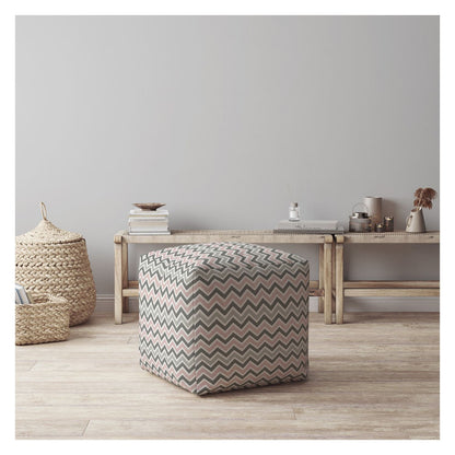 Housse de pouf en sergé gris à chevrons de 17 po