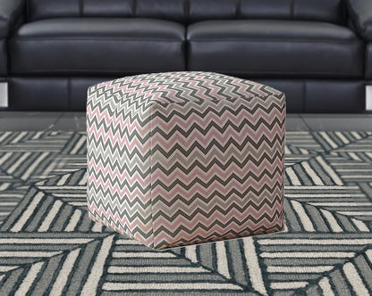 Housse de pouf en sergé gris à chevrons de 17 po