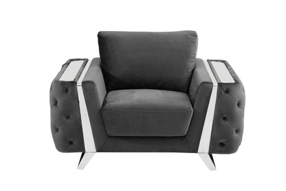 Fauteuil capitonné en velours gris foncé et argent de 50 po