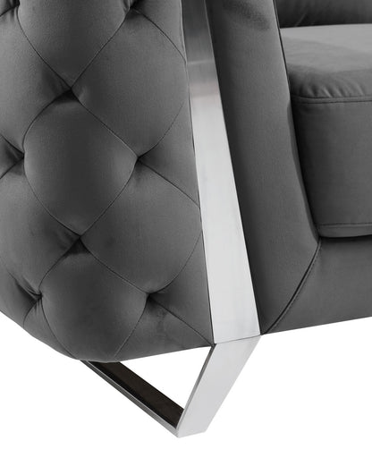 Fauteuil capitonné en velours gris foncé et argent de 50 po