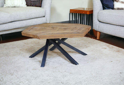 Table basse de forme libre en bois massif et fer brun et gris foncé de 42 po