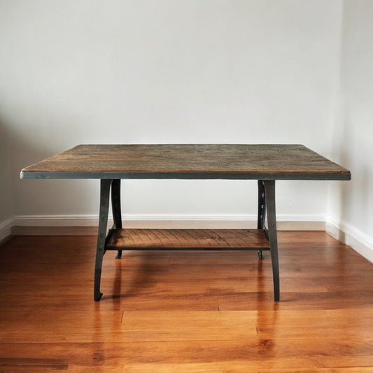 72" Brown And Black Solid Wood And Steel Sled Base Dining Table