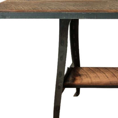 72" Brown And Black Solid Wood And Steel Sled Base Dining Table