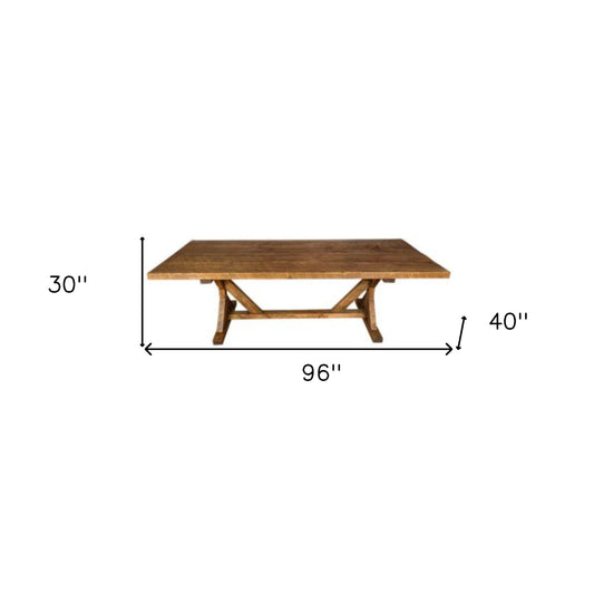 96" Brown Reclaimed Wood Trestle Base Dining Table