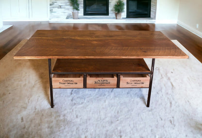 72" Brown And Black Solid Wood And Steel Dining Table