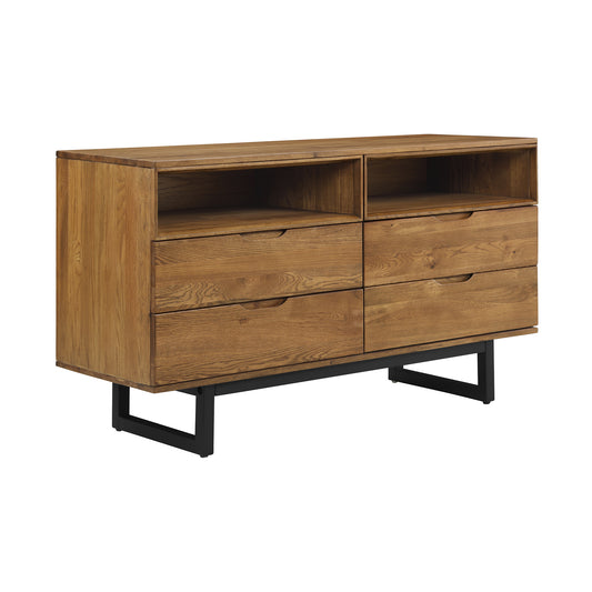 Commode double à quatre tiroirs en bois massif brun de 59 po