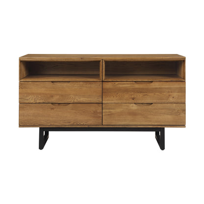 Commode double à quatre tiroirs en bois massif brun de 59 po