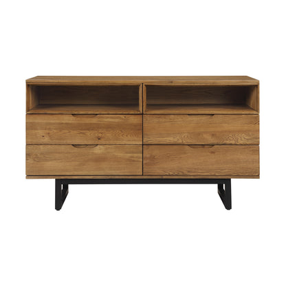 Commode double à quatre tiroirs en bois massif brun de 59 po