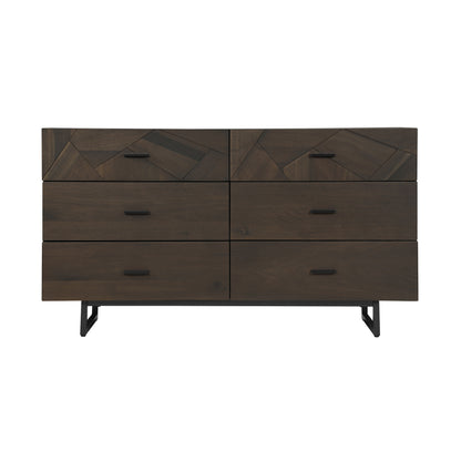 Commode double à six tiroirs en bois massif brun foncé de 60 po