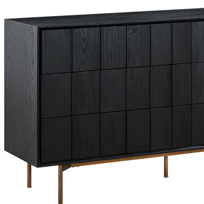 Commode double à six tiroirs en bois massif noir de 63 po