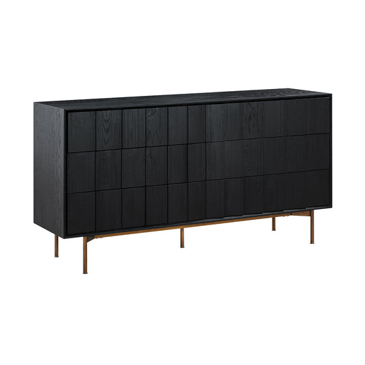 Commode double à six tiroirs en bois massif noir de 63 po