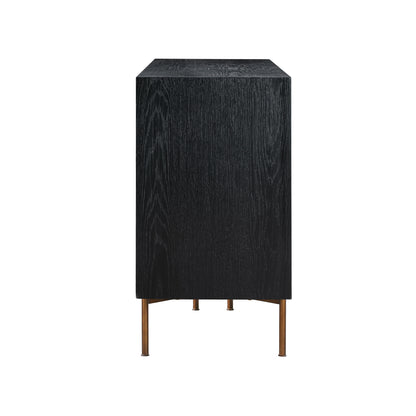 Commode double à six tiroirs en bois massif noir de 63 po