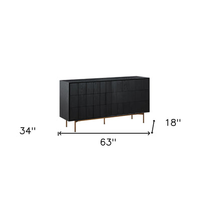 Commode double à six tiroirs en bois massif noir de 63 po