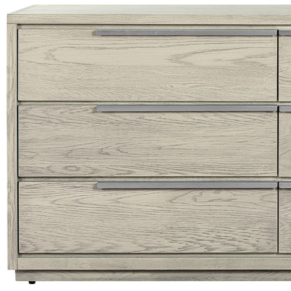 Commode double à six tiroirs en bois massif gris de 63 po