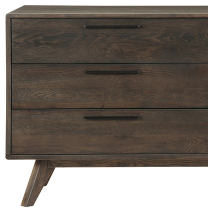 Commode double à six tiroirs en bois massif brun foncé de 63 po