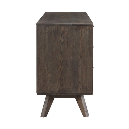 Commode double à six tiroirs en bois massif brun foncé de 63 po