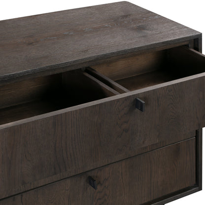 Commode à trois tiroirs en bois massif gris de 63 po