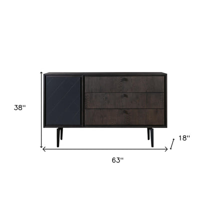 Commode à trois tiroirs en bois massif gris de 63 po