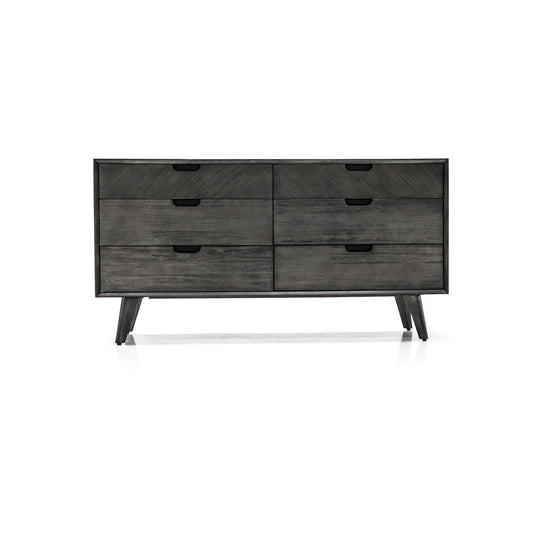 Commode double à six tiroirs en bois massif gris de 61 po