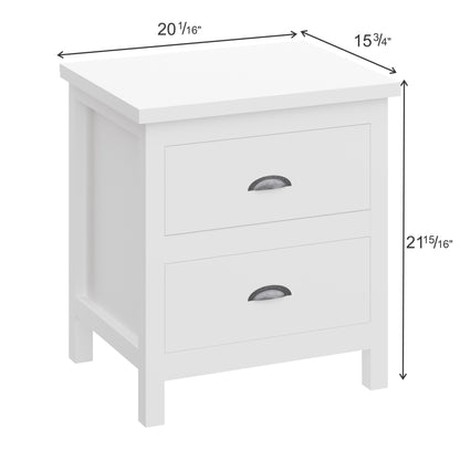 20" White Two Drawer Nightstand With Solid Wood Top