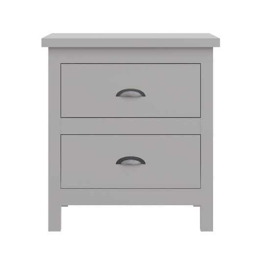 16" Gray Two Drawer Solid Wood Nightstand