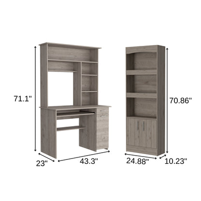 43" Light Gray Computer Desk With Hutch and Bookshelf Set