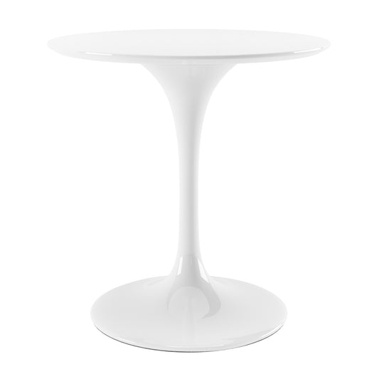 32" White Rounded Fiberglass And Metal Pedestal Base Dining Table