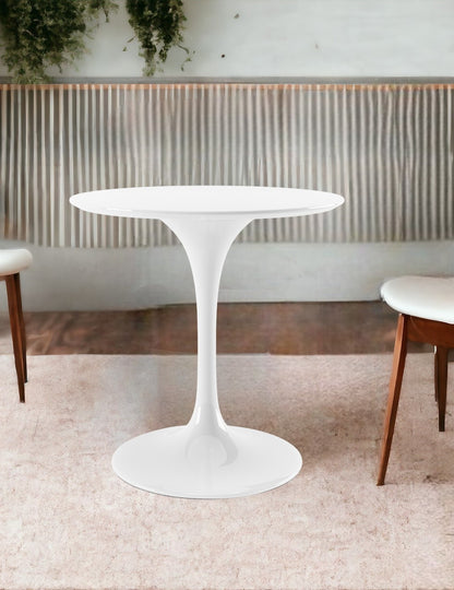 32" White Rounded Fiberglass And Metal Pedestal Base Dining Table