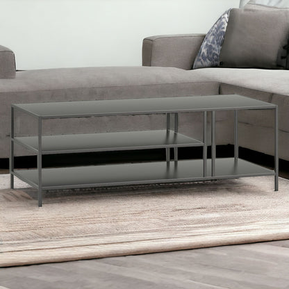 Table basse en acier gris de 48 po avec deux étagères