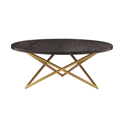 Table basse ronde en marbre véritable et métal brun et doré de 43 po