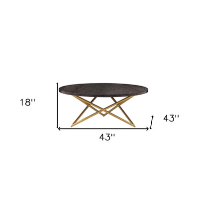 Table basse ronde en marbre véritable et métal brun et doré de 43 po