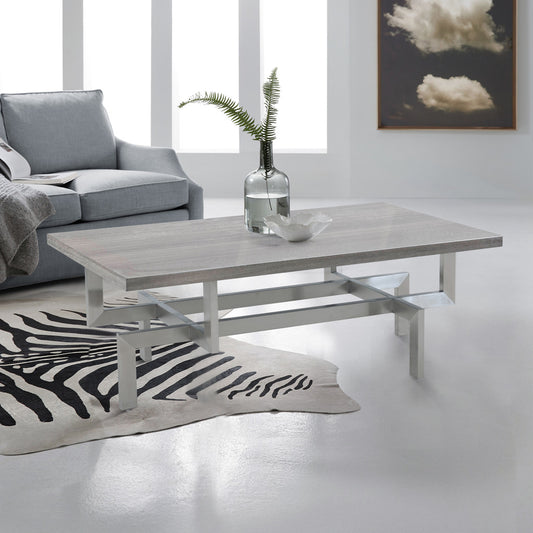 Table basse en acier inoxydable gris et argent de 51 po