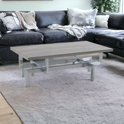 Table basse en acier inoxydable gris et argent de 51 po