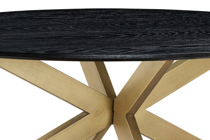 Table basse ovale en bois massif et métal noir et laiton de 24 po