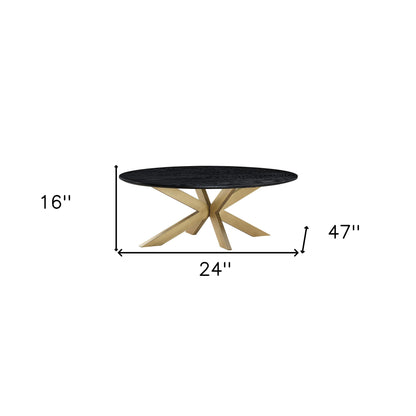 Table basse ovale en bois massif et métal noir et laiton de 24 po