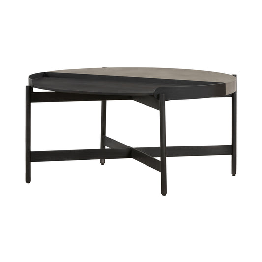 Table basse ronde en béton et métal gris et noir de 32 po