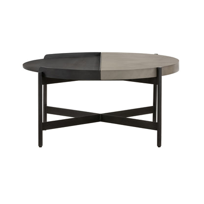 Table basse ronde en béton et métal gris et noir de 32 po