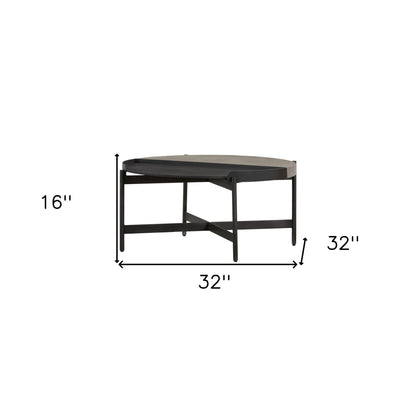 Table basse ronde en béton et métal gris et noir de 32 po