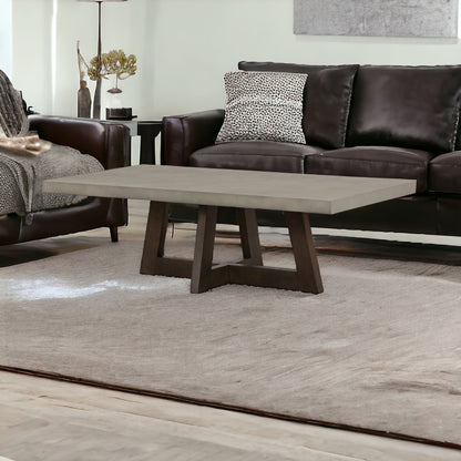 Table basse en béton et bois massif gris et brun de 55 po