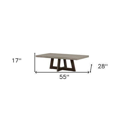 Table basse en béton et bois massif gris et brun de 55 po