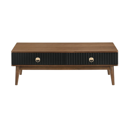 Table basse marron et noire de 47 po avec deux tiroirs