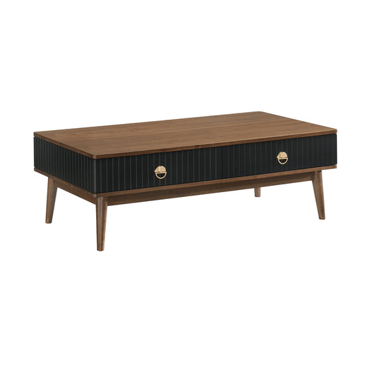 Table basse marron et noire de 47 po avec deux tiroirs