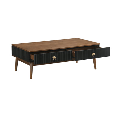 Table basse marron et noire de 47 po avec deux tiroirs