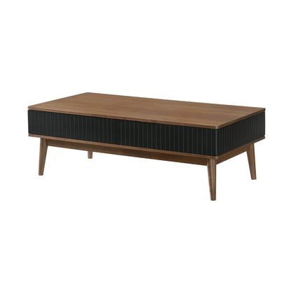 Table basse marron et noire de 47 po avec deux tiroirs