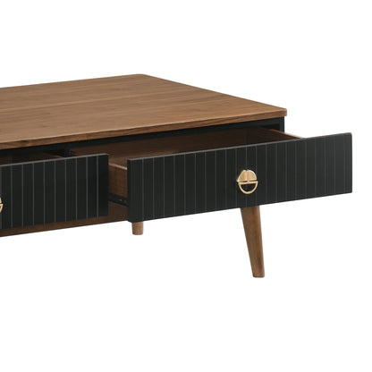 Table basse marron et noire de 47 po avec deux tiroirs