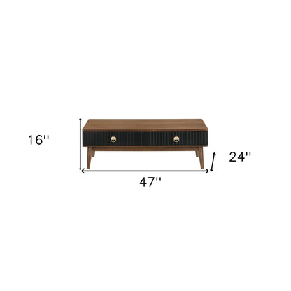 Table basse marron et noire de 47 po avec deux tiroirs